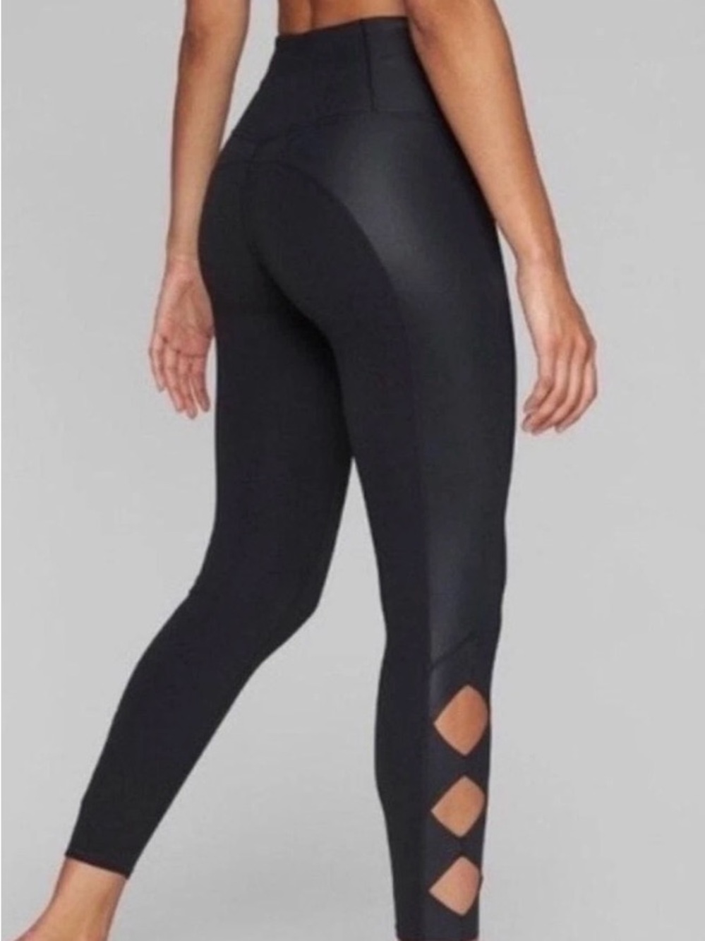 Athleta cut out and leather trim cobra leggings